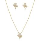 Conjunto borboleta zirconia cristal, banhado a ouro 18k