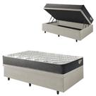 Conjunto Box Baú Solteiro Areia + Colchão Adapto Molas ensacadas 88x188 Ecoflex