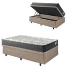 Conjunto Box Baú Solteiro Bege + Colchão Adapto Molas Ensacadas 88x188 Ecoflex