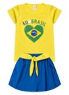 Conjunto Brasil Infantil Menina Amarelo Blusa e Shorts Saia com Amarração Copa do Mundo