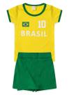 Conjunto Brasil Infantil Menina Amarelo Blusa e Shorts Saia Copa do Mundo