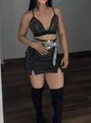 Conjunto Brilho Cropped e Saia com Fenda