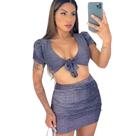 Conjunto Brilhoso Lurex Cropped Com Bojo e Saia Curta Conjunto Brilhoso Lurex Cropped Com Bojo e Saia Curta