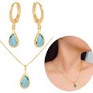 Conjunto Brinco Argola Colar Gota Azul Banhado a ouro Prata Cor:Dourado