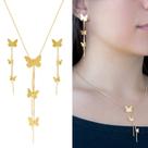 Conjunto Brinco Colar Feminino Borboleta Franja Dourado Luxo