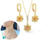Conjunto Brinco Colar Flor Cravejado Banhado a ouro Semijoia