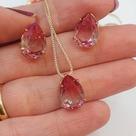 Conjunto Brinco+colar Gota Folheado A Ouro 18k Rosa