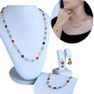 Conjunto Brinco Colar Pulseira Feminina Colorida Semijoia