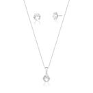 Conjunto brinco com corrente e pingente ponto de luz prata lisa