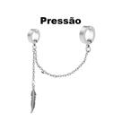 Conjunto Brinco De Pressão ou Argola prata Prateado Em Aço Inox Com Correntinha De Pena Penas
