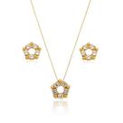 Conjunto Brinco e Colar 45 cm Banhado a Ouro 18k Flôr