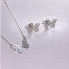Conjunto Brinco e Colar 45cm Borboleta Origami 2mm Folheado a Prata 925