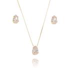 Conjunto Brinco e Colar Banhado a Ouro 18k Gota Cristal