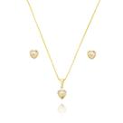 Conjunto Brinco e Colar Coração Banho de Ouro 18k Pequeno Conjunto Brinco e Colar Coração Banho de Ouro 18k Pequeno