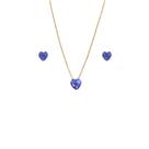 Conjunto Brinco e Colar Coração com Pedras Azul Sem Joia Banhado Ouro 18k Conjunto Brinco e Colar Coração com Pedras Azul Sem Joia Banhado Ouro 18k