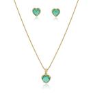 Conjunto Brinco e Colar Coracao com Pedras de Zircônias Banhado Ouro 18k