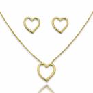 Conjunto Brinco e Colar Coração Vazado Banhado a Ouro 18k Semijoia