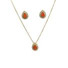 Conjunto Brinco e Colar de Gota Laranja Semi Joia Banhado Ouro 18k