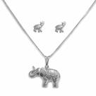 Conjunto Brinco e Colar Elefante em Relevo Banhado a Prata Semijoia