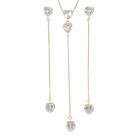 Conjunto Brinco e Colar Gravatinha com Corações de Zircônia - Semijoia Banhada a Ouro Conjunto Brinco e Colar Gravatinha com Corações de Zircônia - Semijoia Banhada a Ouro