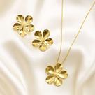 Conjunto Brinco e Colar Orgânico com Pingente Flor folheado a ouro 18k