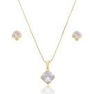 Conjunto Brinco e Colar Pingente Banhado a Ouro 18k Zircônia Conjunto Brinco e Colar Pingente Banhado a Ouro 18k Zircônia