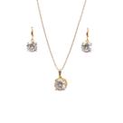 Conjunto Brinco e Colar Redondos de Pedras de Cristal Banhado Ouro 18k