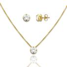 Conjunto Brinco e Colar Zircônia Cristal Redonda Banhado a Ouro 18K Conjunto Brinco e Colar Zircônia Cristal Redonda Banhado a Ouro 18K