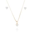 Conjunto brinco e pingente coração zircônia banhado a ouro 58.1056 Conjunto brinco e pingente coração zircônia banhado a ouro 58.1056