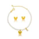 CONJUNTO BRINCO E PULSEIRA PÉROLAS BORBOLETA Amarela
