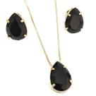 Conjunto Brincos+colar Gota Folheado A Ouro Preto