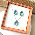 Conjunto Brincos + Colar Pedra Gota Folheado A Ouro