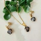 Conjunto Brincos E Colar Coração Zirconia Folheado A Ouro