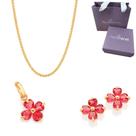 Conjunto Brincos E Colar Rommanel Rosa Flor Lindo Delicado
