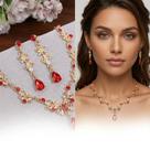 Conjunto Brincos Feminino E Colar Ouro Vermelho Zircônia Gota Noiva Festa Luxo Conjunto Brincos Feminino E Colar Ouro Vermelho Zircônia Gota Noiva Festa Luxo