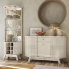 Conjunto Buffet com Cristaleira Robert/Deker Iluminação Led Gavetas MDP Calacata/OffWhite G97 - Gran Belo