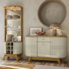 Conjunto Buffet com Cristaleira Robert/Deker Iluminação Led Gavetas MDP Cumaru/Opala G97 - Gran Belo