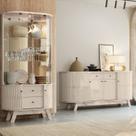 Conjunto Buffet Monaco e Cristaleira Moss MDF LED Vidro Madetec Branco Calacata/Off White Conjunto Buffet Monaco e Cristaleira Moss MDF LED Vidro Madetec Branco Calacata/Off White