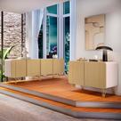 Conjunto Buffets Bambino/Virginia Sala de Estar MDP/MDF Pés Aço Off White/Champagne G26 - Gran Belo