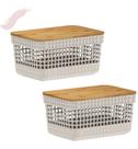 Conjunto c/2 Cestinhos Organizadores com Tampa De Bambu 2,5L Linha Grid Ou