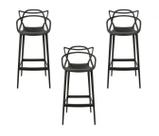Conjunto C/3 Banqueta Allegra Alta Master Preta Cozinha Americana Balcão Polipropileno