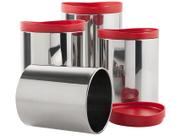 Conjunto c/ 4 potes p/ mantimentos aço inox tampa plástico vermelho - brinox