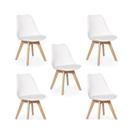 Conjunto C-5 Cadeiras Charles Eames Leda Saariem Design Wood Estofada Base Madeira - Branca