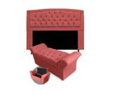 Conjunto cabeceira box solteiro 100cm costa rica + recamier barcelona suede vermelho