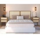 Conjunto Cabeceira Casal 160cm e 2 Mesas de Cabeceira 2 Gavetas Pé Madeira Palhinha Oslo Bege