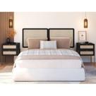 Conjunto Cabeceira Casal 160cm e 2 Mesas de Cabeceira 2 Gavetas Pé Metal Palhinha Oslo