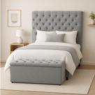 Conjunto Cabeceira Com Calçadeira Baú Casal 140cm Cinza