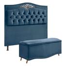 Conjunto Cabeceira e Calçadeira Holanda 140 cm Veludo Luxor Azul Speciale Home