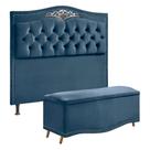 Conjunto Cabeceira e Calçadeira Holanda 140cm Veludo Luxor Azul Shop das Cabeceiras