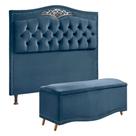 Conjunto Cabeceira e Calçadeira Holanda 160 cm Veludo Luxor Azul Speciale Home